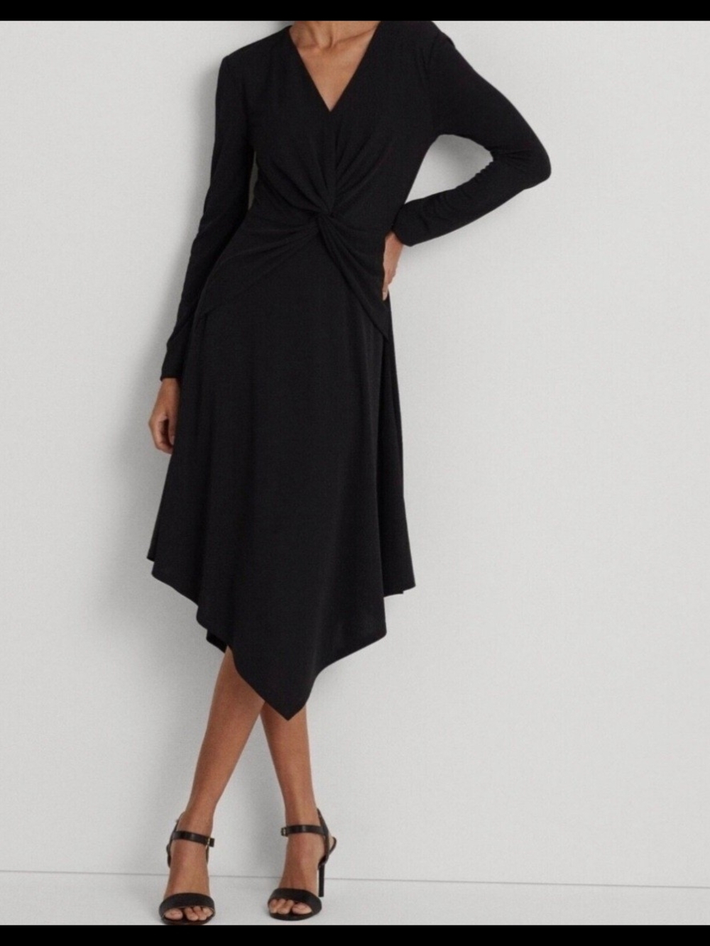 Lauren Ralph Lauren Black Long-Sleeve Twist-Front V-Neck Dress